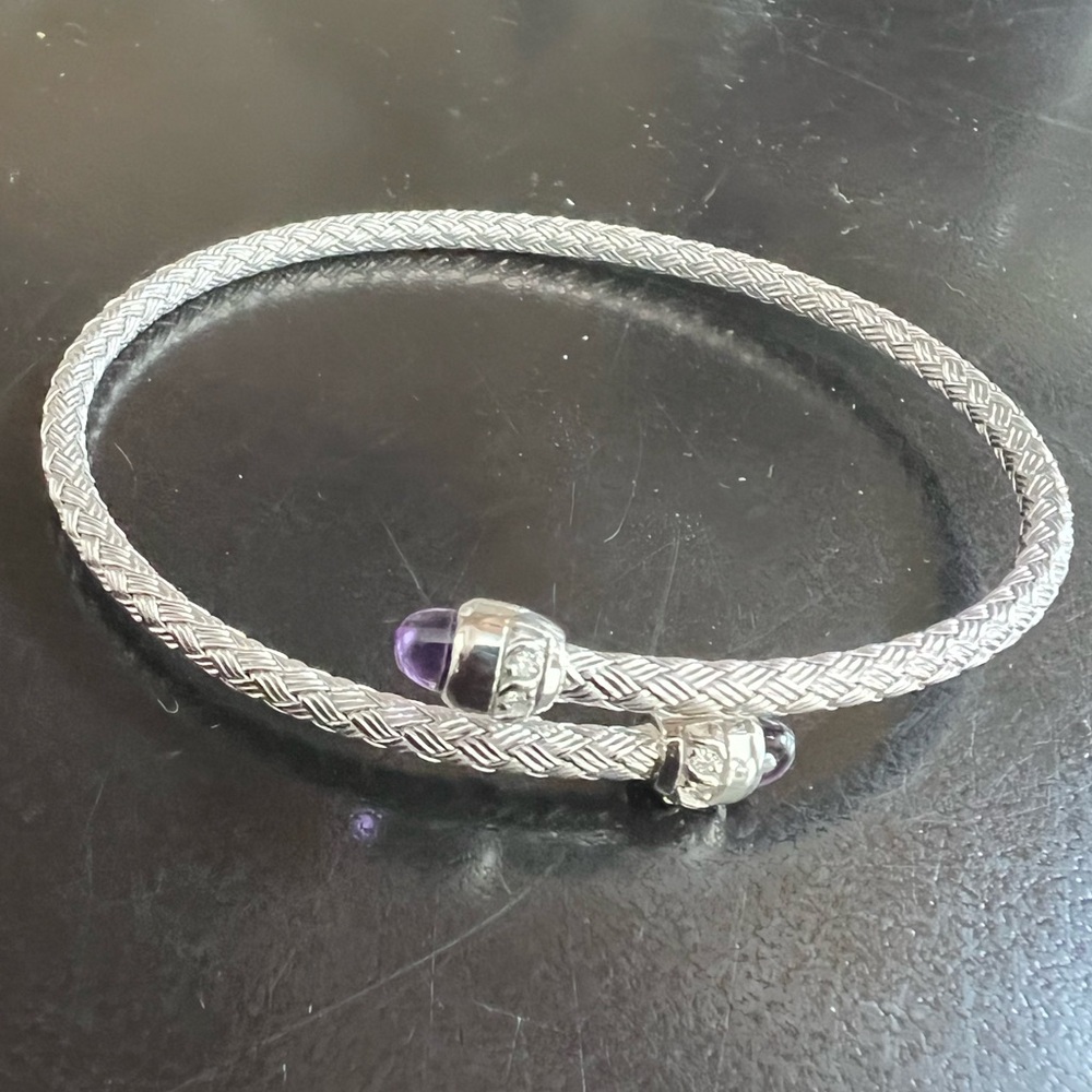 C&G 925 Peru mesh rope rolled style bangle wrap bracelet  Amethyst stones at end